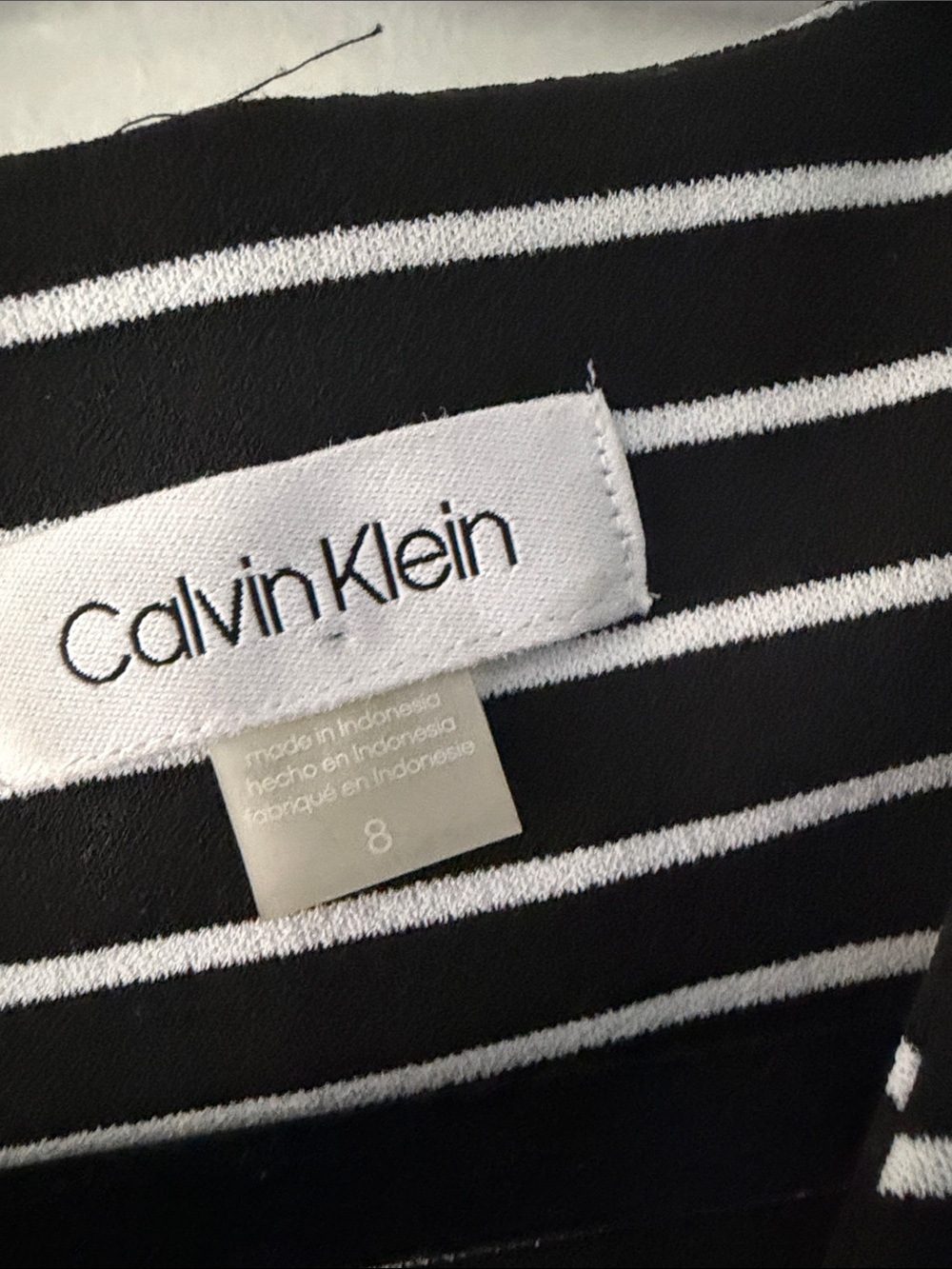Calvin Klein Black & White Striped Sleeveless ankle Jumpsuit with Tie Waist - Picture 3 of 6
